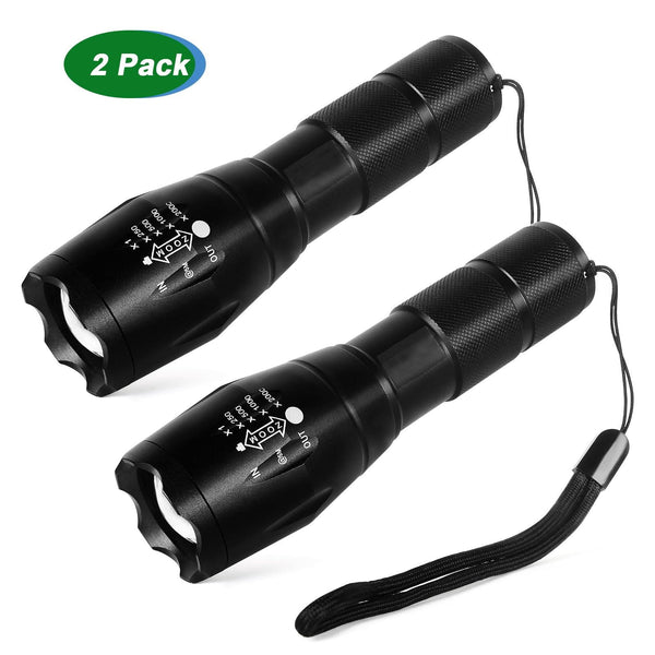 2000 High Lumens LED Flashlights High Lumens - Mini Flashlights for Camping, Hiking, Walking - Powerful Emergency Flashlights with 5 Modes for Outdoor Use 2 Pack