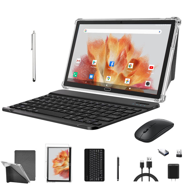 2024 Newest Android 13 Tablet 10.1 inch, Octa-Core Dual 4G Cellular Tablet 64GB, WiFi, 4G RAM, with Case Mouse Keyboard
