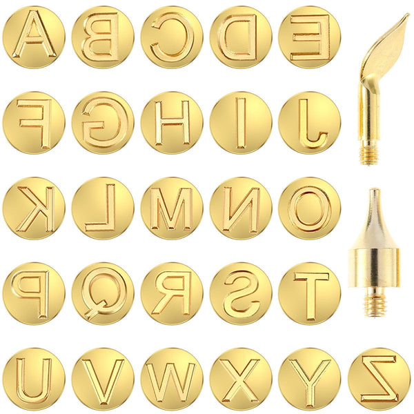 28Pcs Wood Burning Tip Copper Letters Wood Burning Tool Wood Burning Alphabet Template Branding and Personalization Tool for Embossing Carving Crafts DIY Hobby