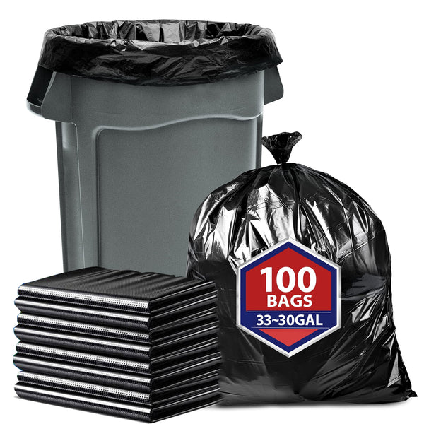 30-33 Gallon Trash Bags,1.5 Mil,Outdoor Industrial Garbage Can Liner for Custodians, Landscapers, Lawn Bags (100 Count)