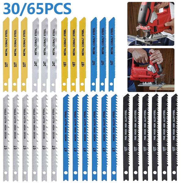 30Pcs Jig Saw Blade Set High Carbon Steel Assorted Saw Blades with T-shank Sharp Fast Cut Down Jigsaw Blade Woodworking Tool